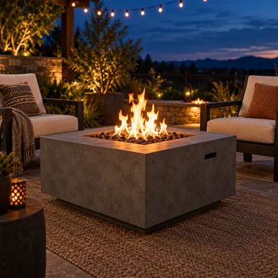 Fire Pits & Columns category — Steel fire pit tables and fire columns built for year-round backyard evenings.